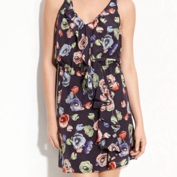 Rebecca Taylor Dresses & Skirts - Rebecca‎ Taylor Silk Floral Ruffle Sleeveless V-neck Dress sz 2